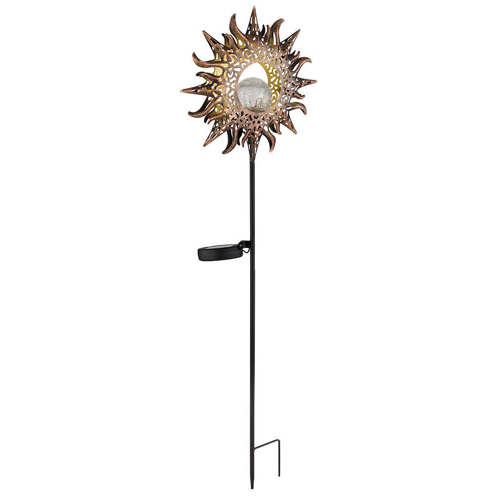 Gartendeko für draußen Sonne Solarlampen für Außen stehend Garten Solarleuchte, Crackle Glaskugel, rostfarben, LED warmweiß, BxH 24,2x81,5 cm
