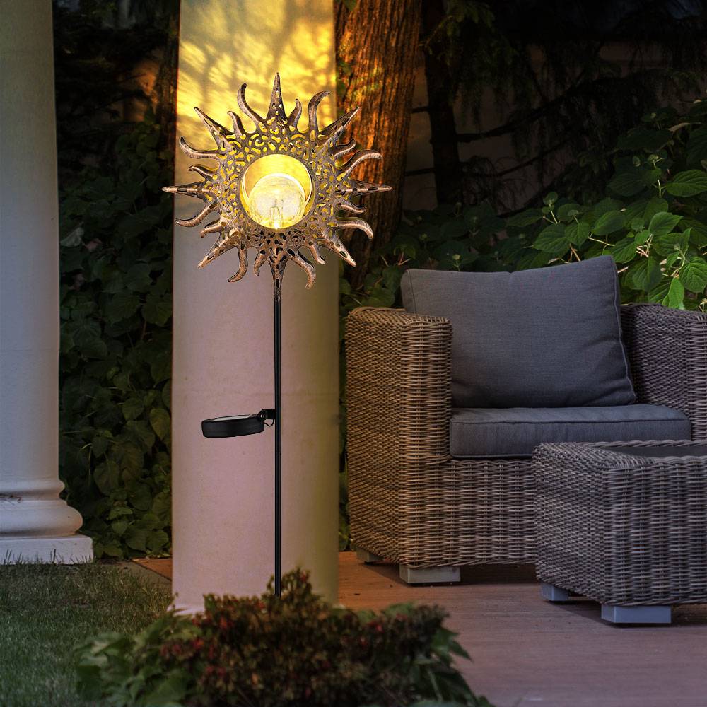 Gartendeko für draußen Sonne Solarlampen für Außen stehend Garten Solarleuchte, Crackle Glaskugel, rostfarben, LED warmweiß, BxH 24,2x81,5 cm