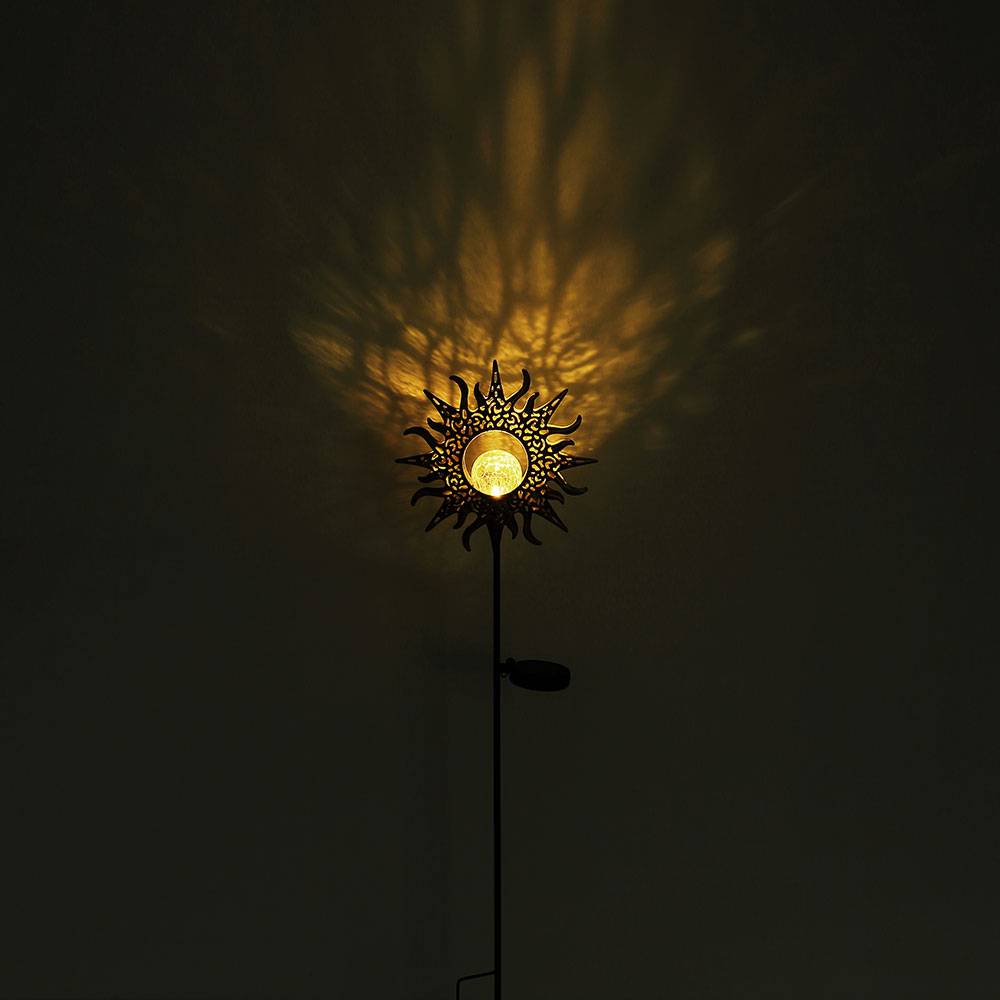 Gartendeko für draußen Sonne Solarlampen für Außen stehend Garten Solarleuchte, Crackle Glaskugel, rostfarben, LED warmweiß, BxH 24,2x81,5 cm