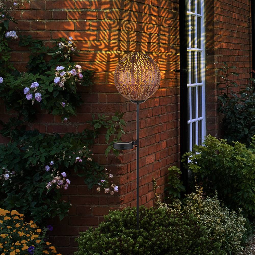 LED Solar Steckleuchte Garten Solarlampe für Außen Solar Stecklampe Metall, mit Erdspieß IP44, Lichteffekt, schwarz kupfer, LED 3000K, DxH 15,5x90c