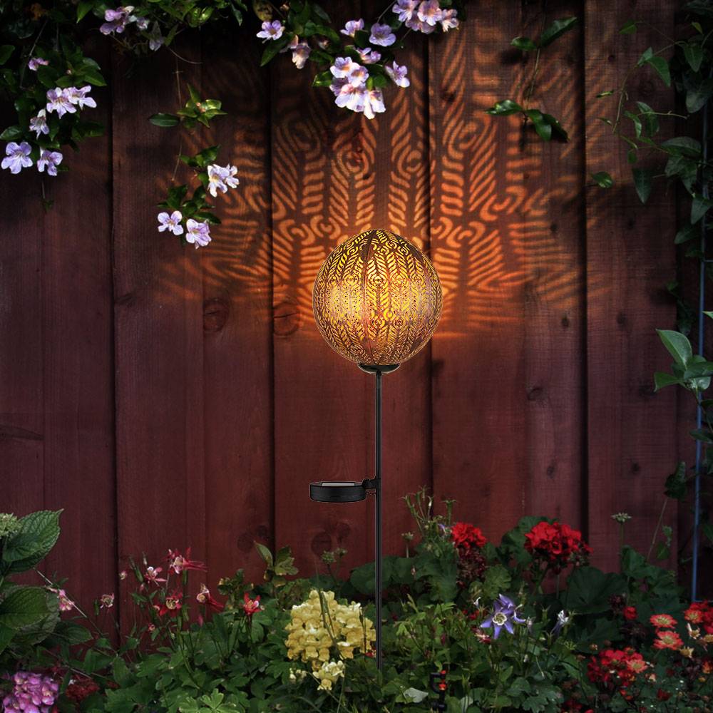 LED Solar Steckleuchte Garten Solarlampe für Außen Solar Stecklampe Metall, mit Erdspieß IP44, Lichteffekt, schwarz kupfer, LED 3000K, DxH 15,5x90c