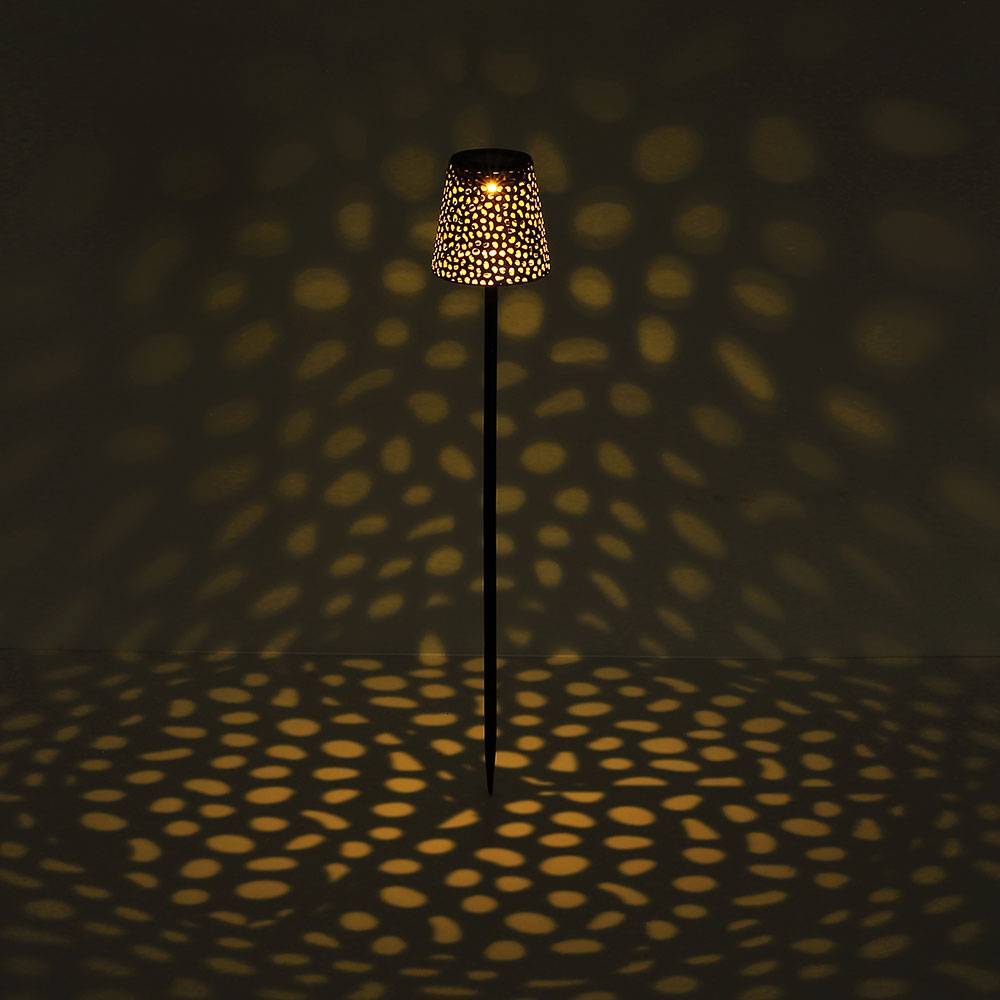LED Solar Steckleuchte Garten Solarlampe für Außen Solar Stecklampe Metall, mit Erdspieß IP44 Akku, Lichteffekt, schwarz gold, LED 3000K, DxH 12x70