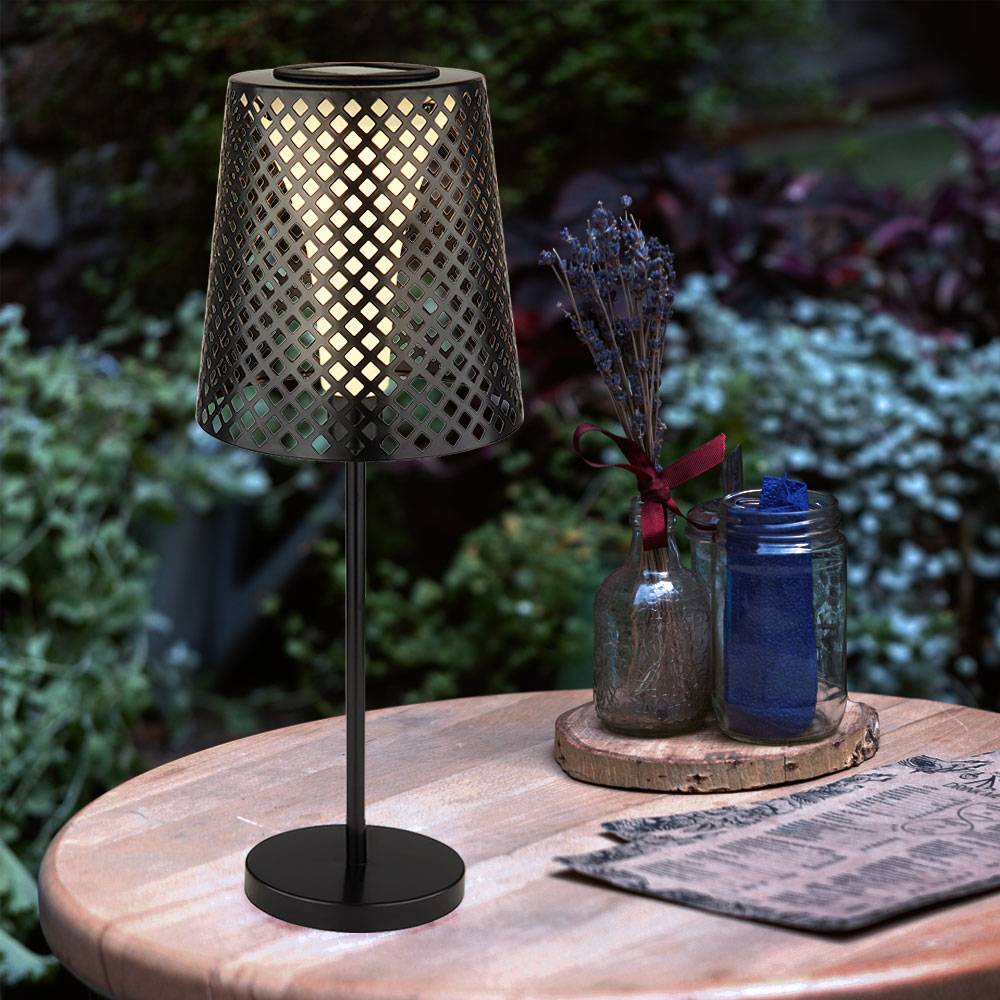 LED Solar Tischleuchte Garten Solartischlampe für Außen Balkon Solar Tischlampe Metall, schwarz, Lichteffekt, 1x LED 3000K, DxH 18x50cm