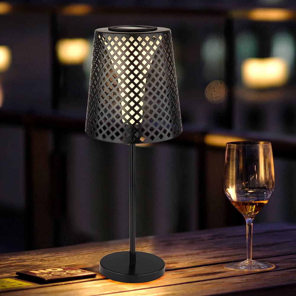 LED Solar Tischleuchte Garten Solartischlampe für Außen Balkon Solar Tischlampe Metall, schwarz, Lichteffekt, 1x LED 3000K, DxH 18x50cm