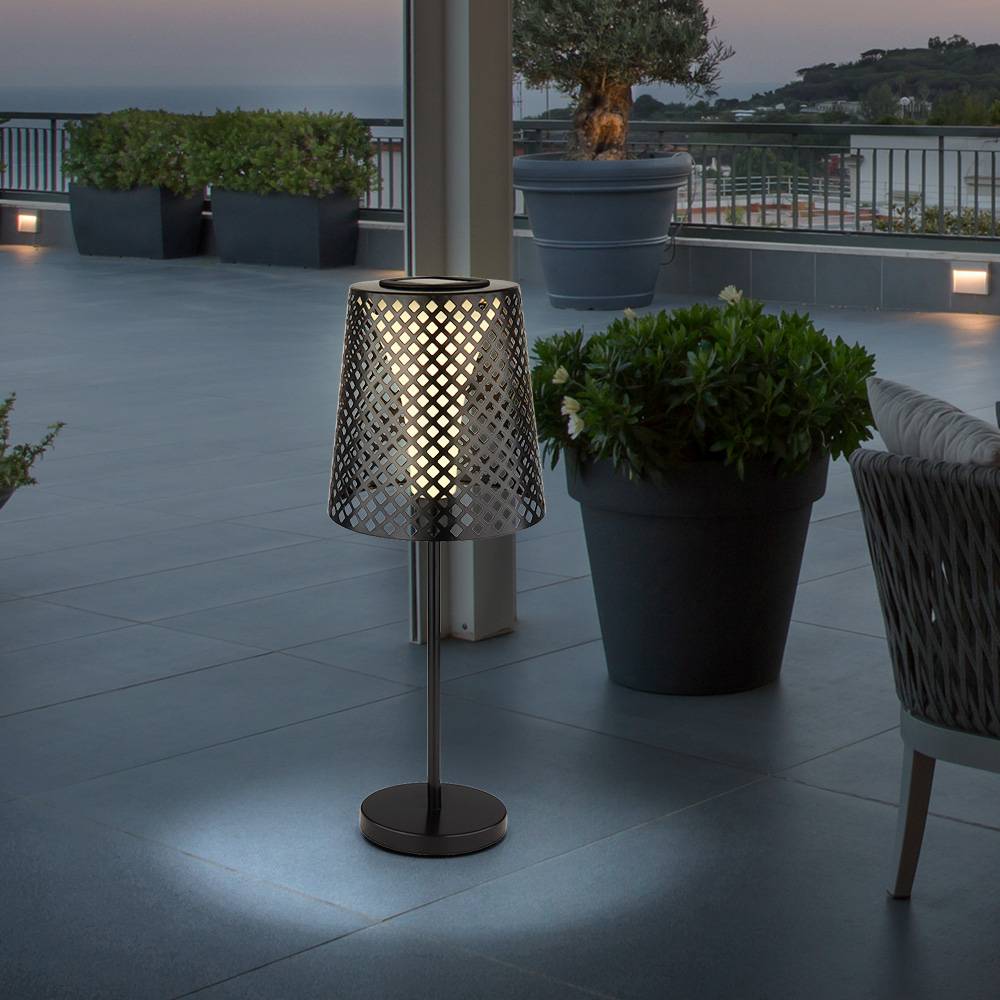 LED Solar Tischleuchte Garten Solartischlampe für Außen Balkon Solar Tischlampe Metall, schwarz, Lichteffekt, 1x LED 3000K, DxH 18x50cm