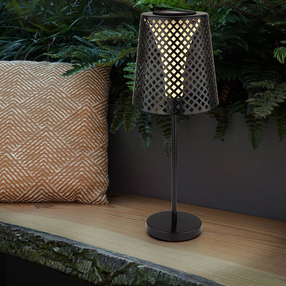 LED Solar Tischleuchte Garten Solartischlampe für Außen Balkon Solar Tischlampe Metall, schwarz, Lichteffekt, 1x LED 3000K, DxH 18x50cm