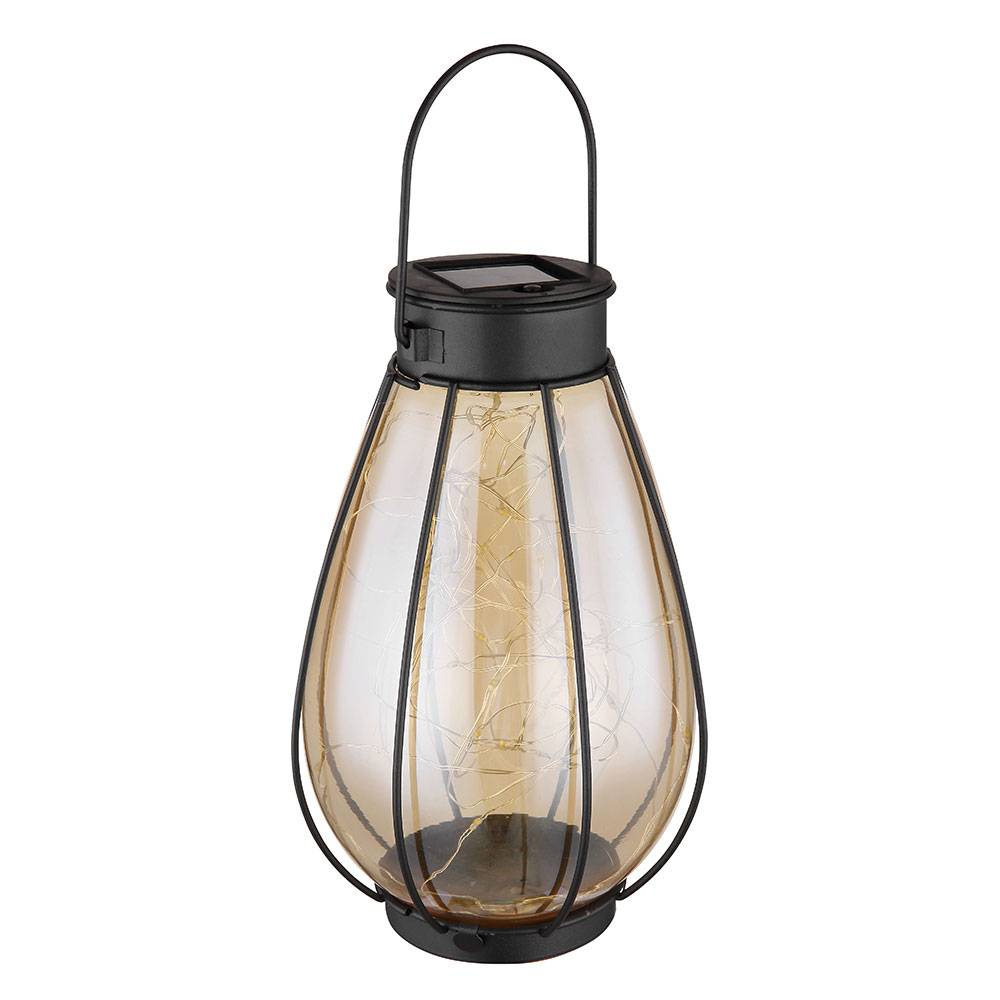 Gartendeko Solar Dekoration für Garten und Terrasse Solarleuchten mit Lichterkette, IP44 Akku, Metall schwarz amber, 30x LED 3000K, DxH 12x30cm