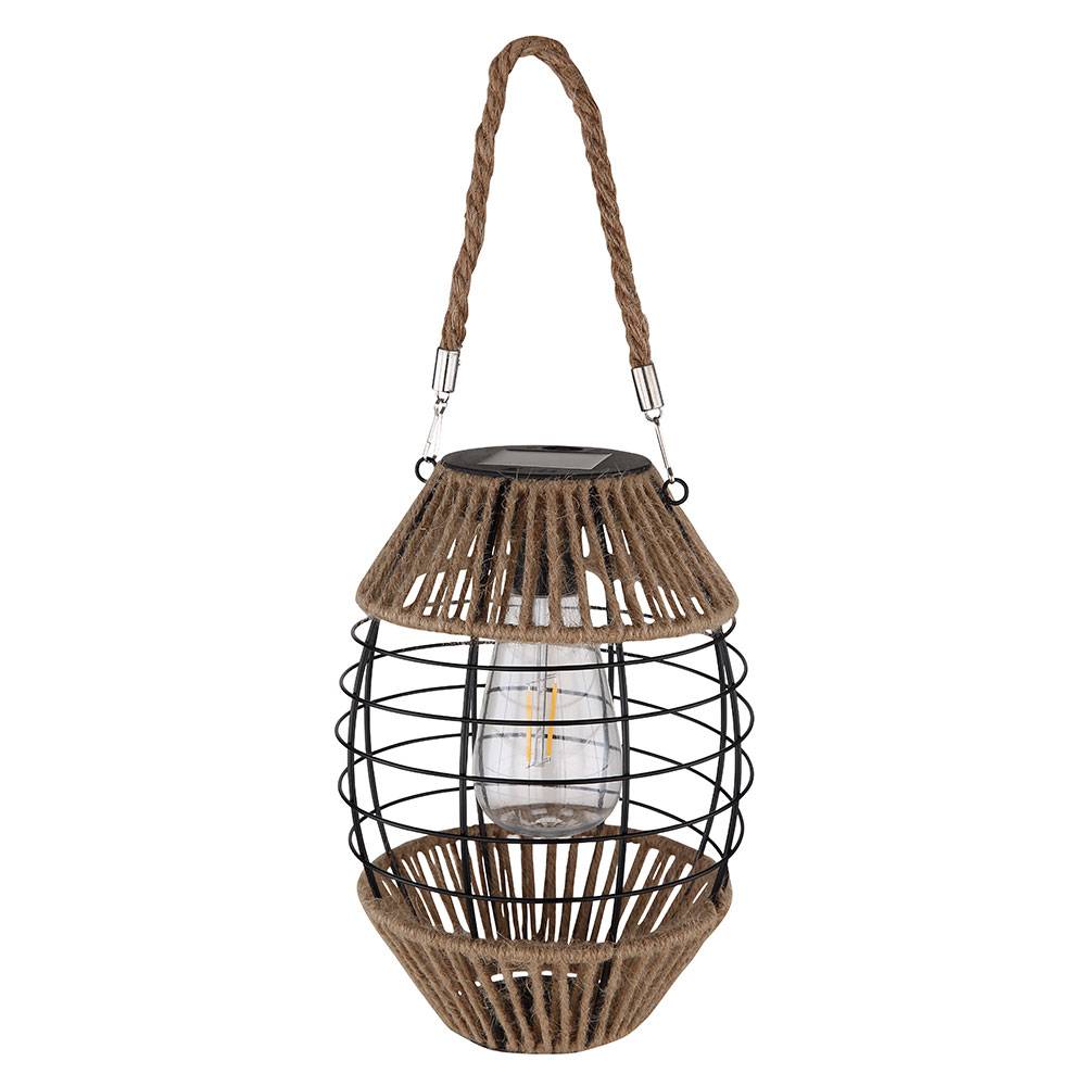 Solarlaterne für Außen stehend Solar Gartendeko Balkondeko Solarleuchten Garten Hanf, zum Aufhängen oder Hinstellen, LED warmweiß, DxH 16,5x40,5
