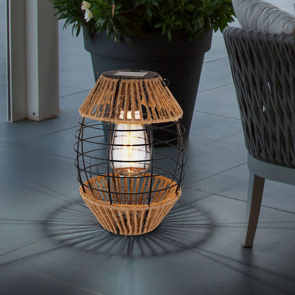 Solarlaterne für Außen stehend Solar Gartendeko Balkondeko Solarleuchten Garten Hanf, zum Aufhängen oder Hinstellen, LED warmweiß, DxH 16,5x40,5