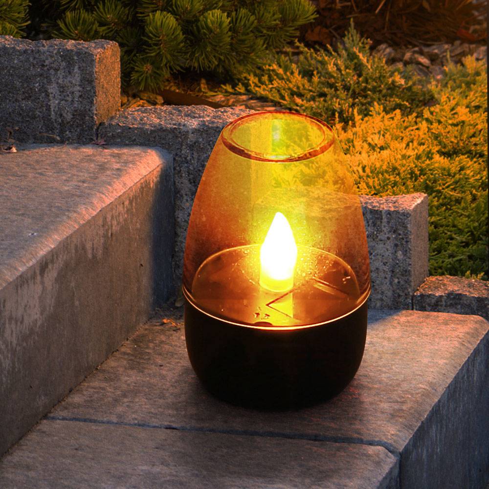 LED Solar Tischleuchte Solardeko Garten Dekolicht Wetterfest, Terrasse Akku IP44 Edelstahl grau klar, LED warmweiß, DxH 6x9cm