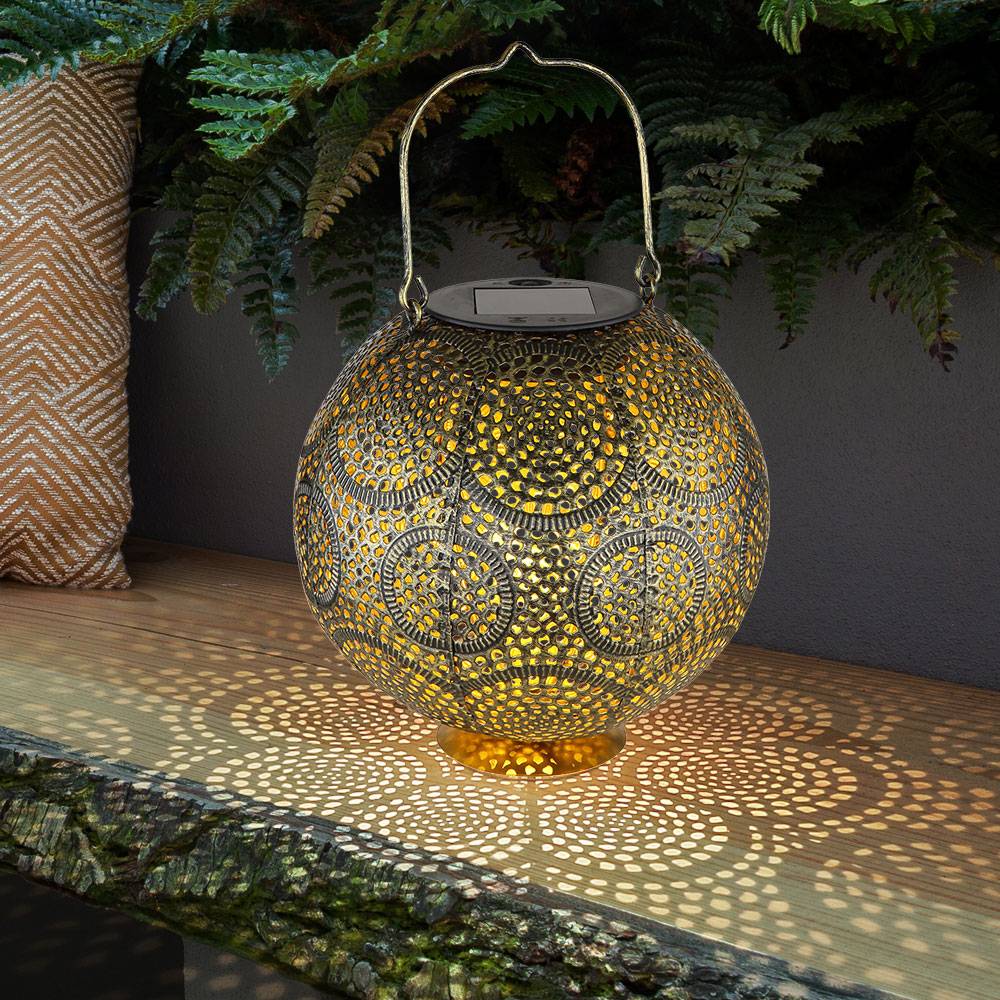 Solar Lampe Outdoor Solarleuchte orientalisch LED Solar Laterne Außen Gartendeko, Lichteffekt hängend stehend, LED warmweiß, DxH 18,5x28cm