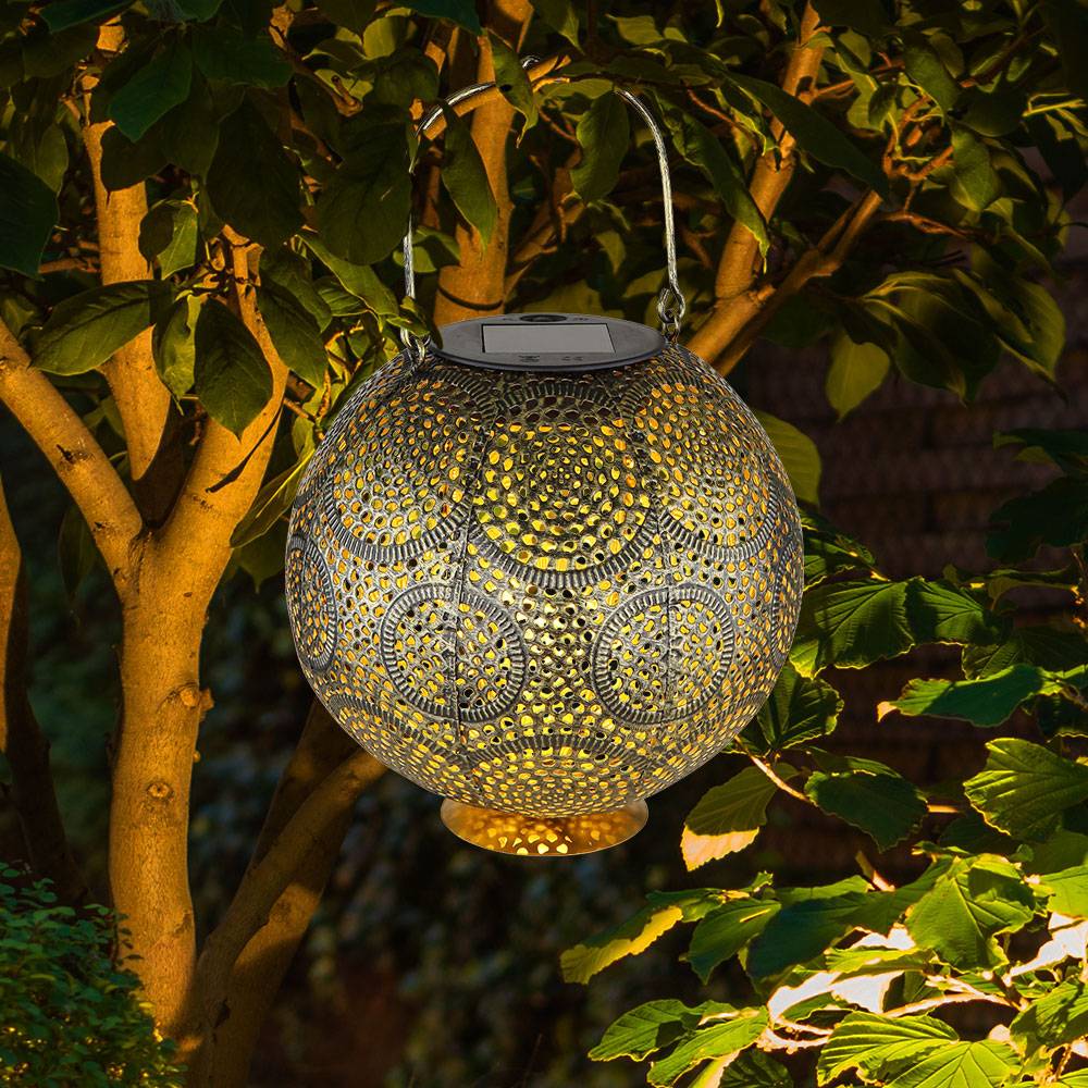 Solar Lampe Outdoor Solarleuchte orientalisch LED Solar Laterne Außen Gartendeko, Lichteffekt hängend stehend, LED warmweiß, DxH 18,5x28cm
