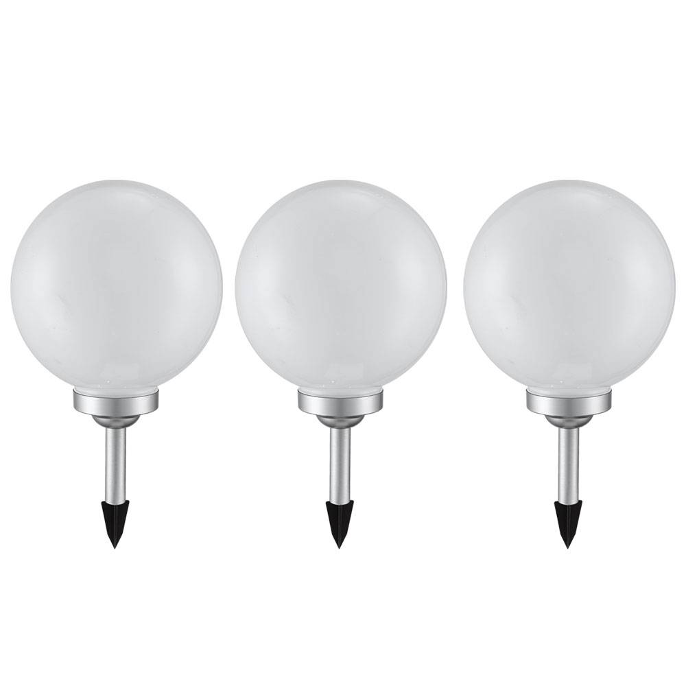 3er Set Außen Stecklampe LED Solar Kugelleuchte Gartenlampe Kugel weiß Außenlampe, Durchmesser x Höhe 25 x 65 cm, Garten Rasen Wiese Blumenbeet