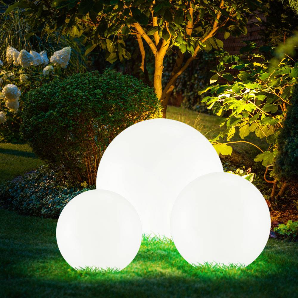 LED Solarleuchten Steckleuchten Gartendeko Außenleuchten Kugel rund weiß mit Erdspieß, IP44, Akku, Kunststoff, weiß silber, LED, 3er Set