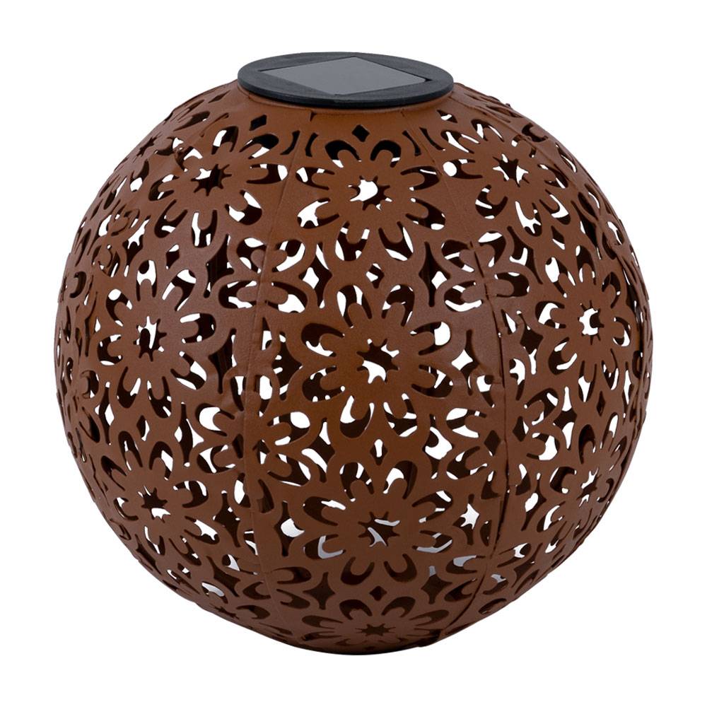 Solarlampe für Außen Kugel Solar Gartendeko Solarleuchte rost Erdspieß, Blumen Dekorstanzungen, Metall, LED warmweiß, D 20 cm