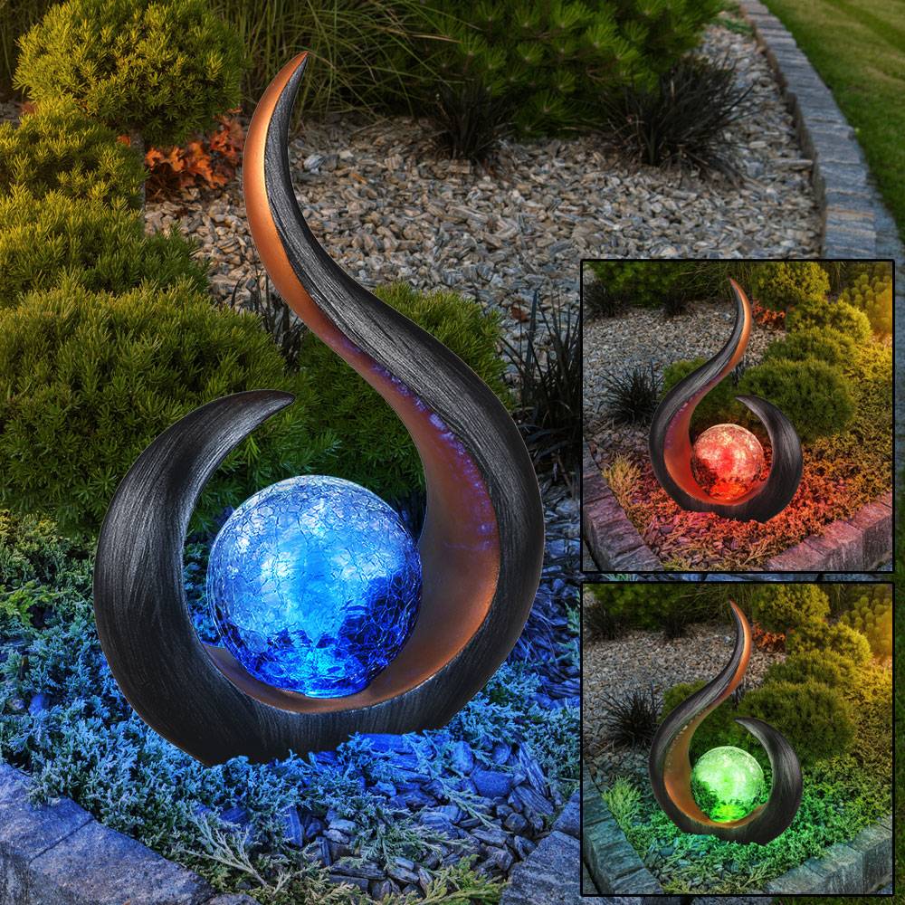 Skulptur Solarlampen für Außen zum stellen LED Solarleuchte Garten geschwungen Farbwechsler, Kunststoff Glas, 1x RGB LED Akku, H 33,5 cm, 2er Set