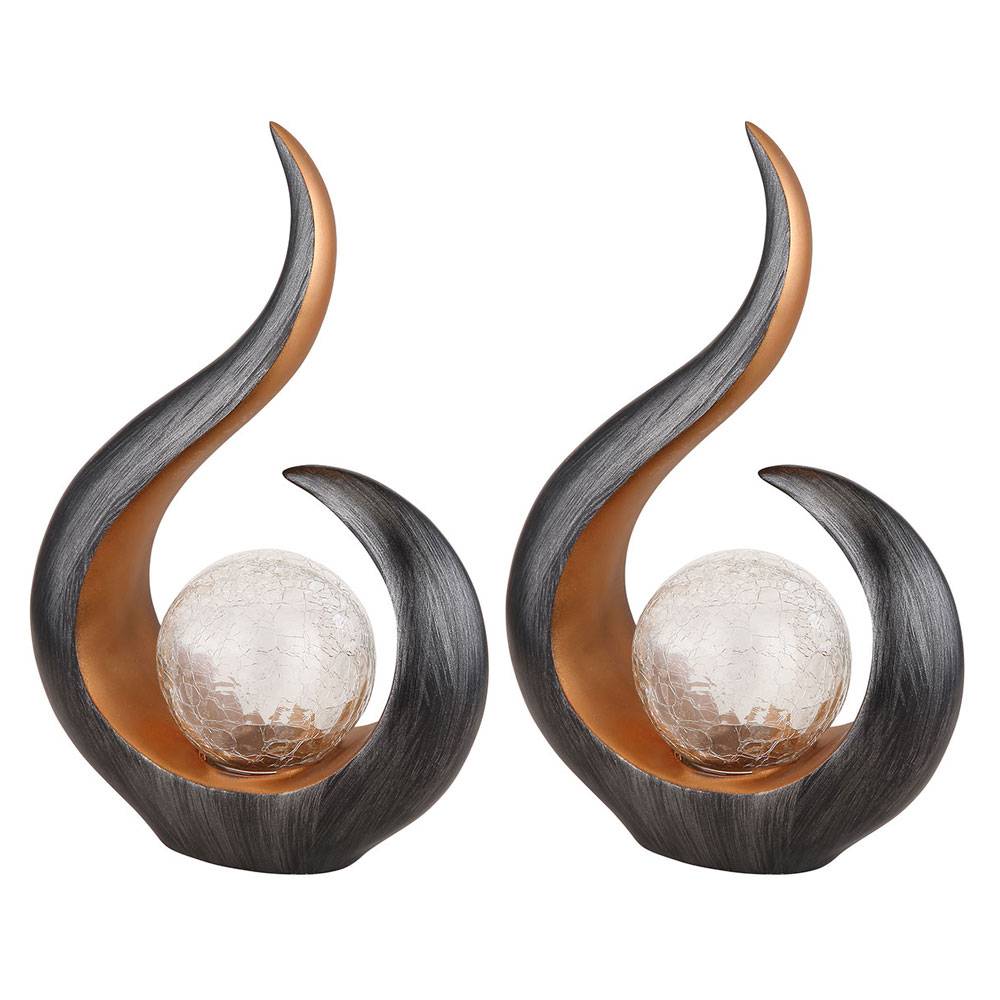 Skulptur Solarlampen für Außen zum stellen LED Solarleuchte Garten geschwungen Farbwechsler, Kunststoff Glas, 1x RGB LED Akku, H 33,5 cm, 2er Set