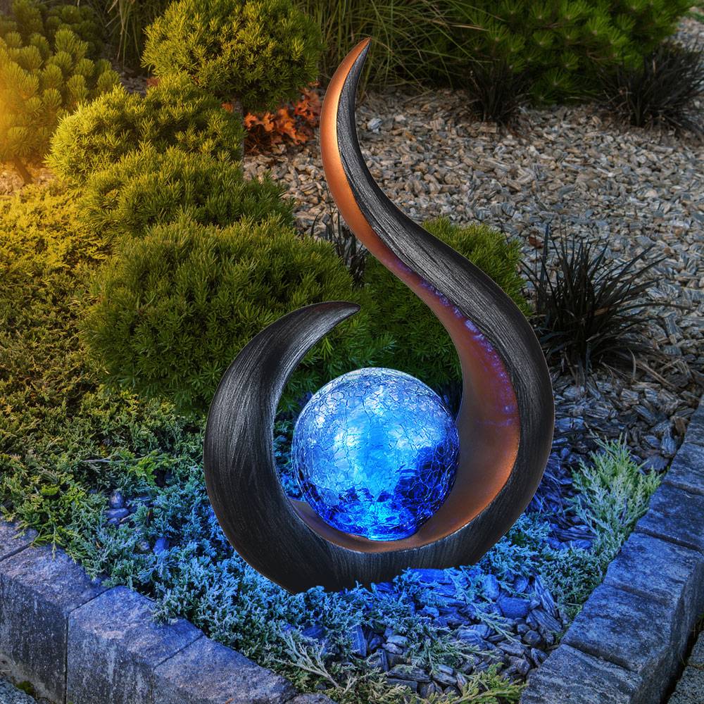 Skulptur Solarlampen für Außen zum stellen LED Solarleuchte Garten geschwungen Farbwechsler, Kunststoff Glas, 1x RGB LED Akku, H 33,5 cm, 2er Set