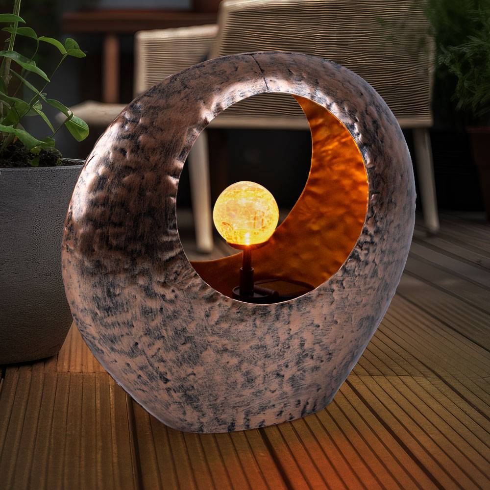 Solarlampen für Außen Gartendeko Terrassen Lampen Außen, Feuereffekt, messing gold, 1x LED warmweiß, LxH 35x37 cm, 2er Set