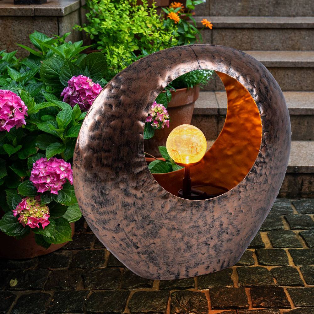 Solarlampen für Außen Gartendeko Terrassen Lampen Außen, Feuereffekt, messing gold, 1x LED warmweiß, LxH 35x37 cm, 2er Set