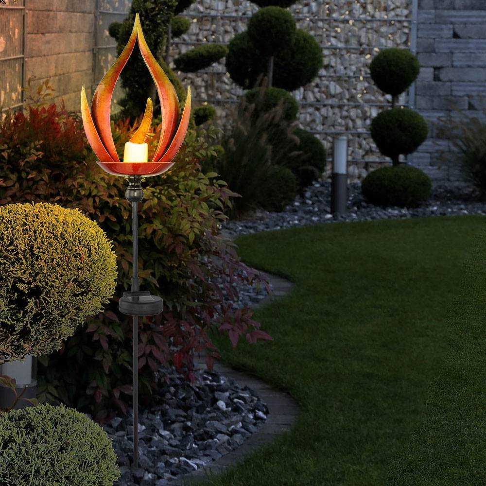 Solarleuchte Solarlampe Außenleuchte Gartenleuchte Außenlampe Eingangsbereich, IP44 Spritzwasserfest Metall Flammenoptik schwarz, 1x LED warmweiß