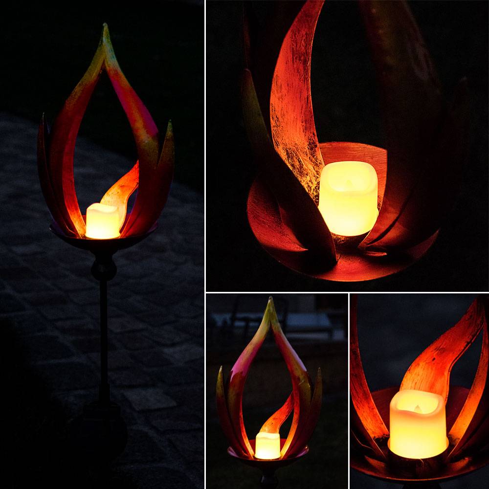 Solarleuchte Solarlampe Außenleuchte Gartenleuchte Außenlampe Eingangsbereich, IP44 Spritzwasserfest Metall Flammenoptik schwarz, 1x LED warmweiß