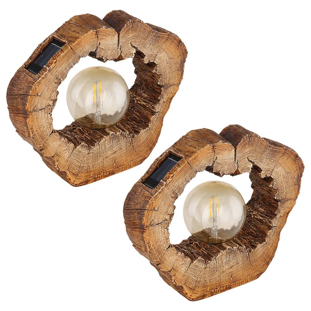 Solarlampe Outdoor Garten Solarleuchte LED Solar Außenlampe Gartendeko Baumscheibe Holzoptik braun, Kunststoff , 1x LED warmweiß, LxBxH 30,5x8,5x25