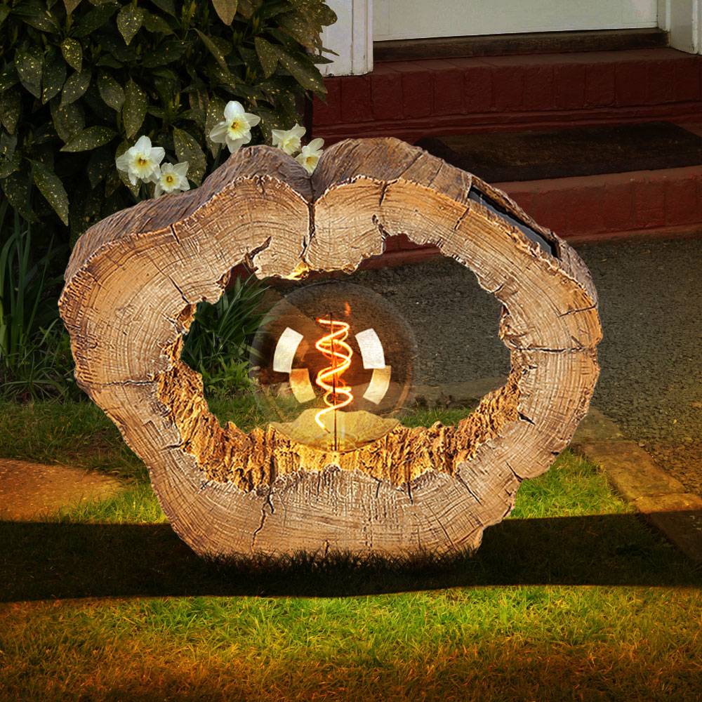 Solarlampe Outdoor Garten Solarleuchte LED Solar Außenlampe Gartendeko Baumscheibe Holzoptik braun, Kunststoff , 1x LED warmweiß, LxBxH 30,5x8,5x25