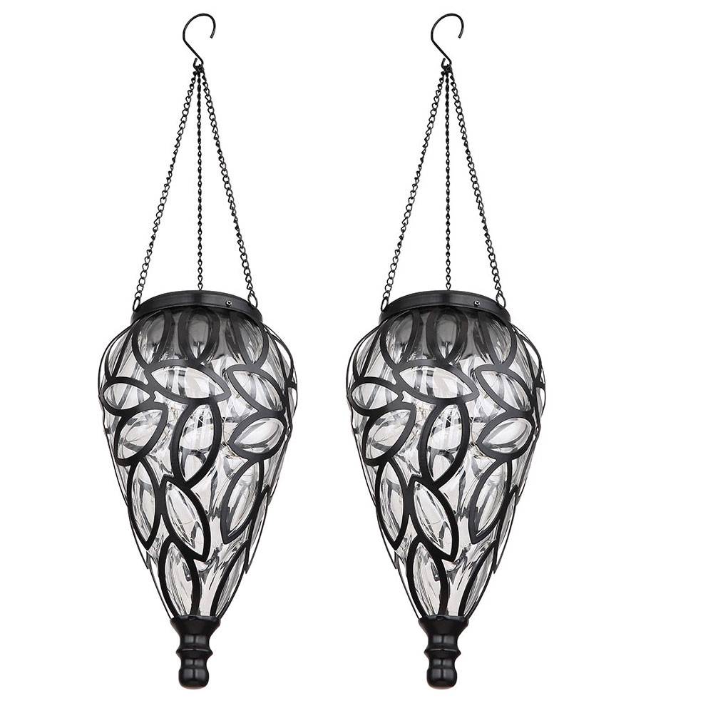 Solarlampe Gartendeko Hängeleuchte Außenlampe hängend LED Solarleuchte, im Tropfen Design, Metall schwarz, Kunststoff klar, 16x LED, DxH 13,5x 50