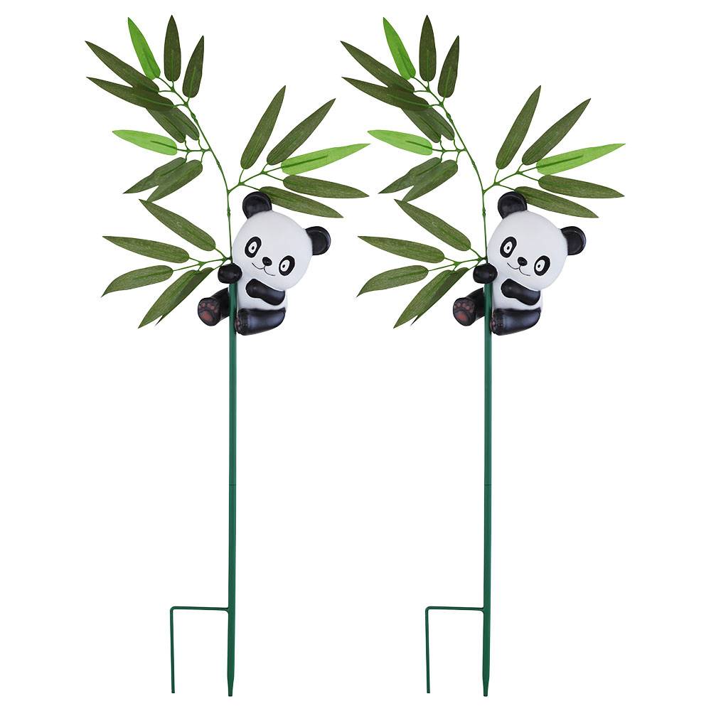 Außen Solarleuchte Panda Dekoleuchte Solarlampe Aussen Außenleuchte Steckleuchte Tierfigur, Akku, 1x LED warmweiß, H 70 cm, 2er Set
