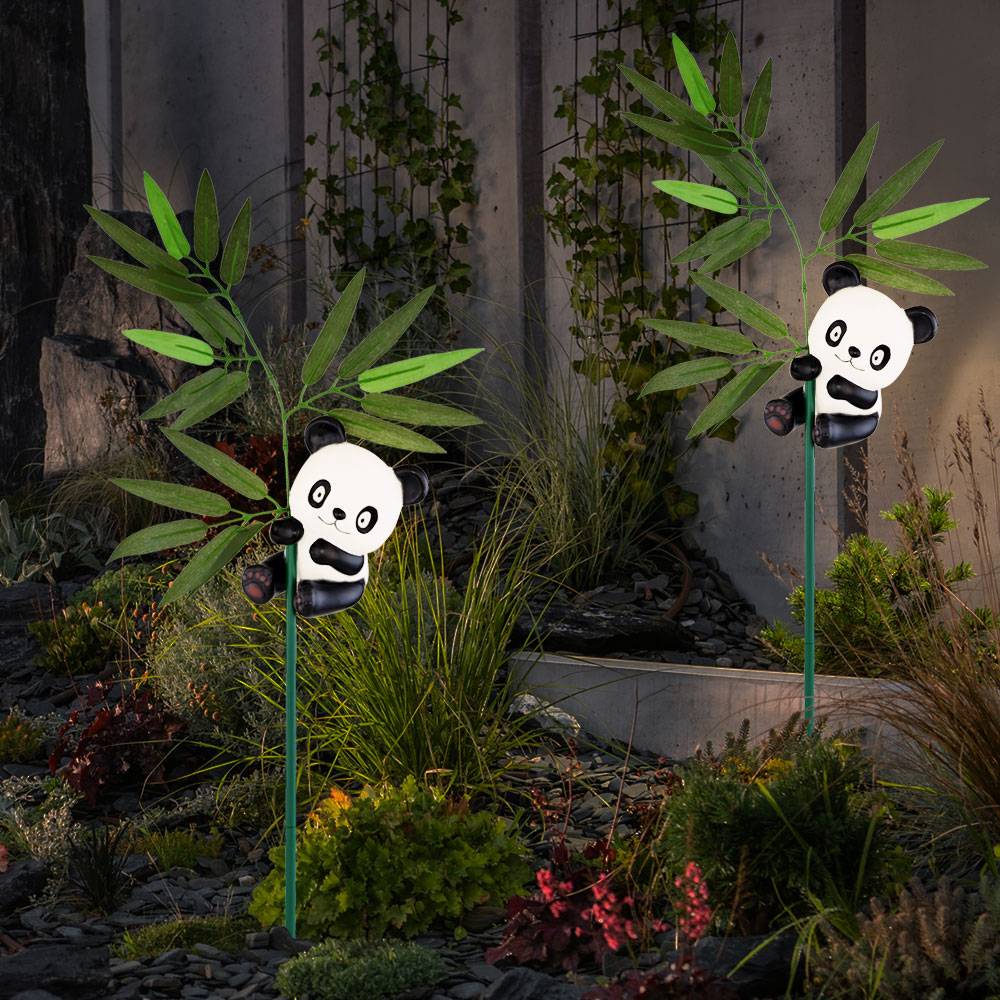 Solarleuchte Außen Panda Dekoleuchte Solarlampe Aussen Erdspieß Steckleuchte Tierfigur, Akku, 1x LED warmweiß, H 70 cm, 2er Set
