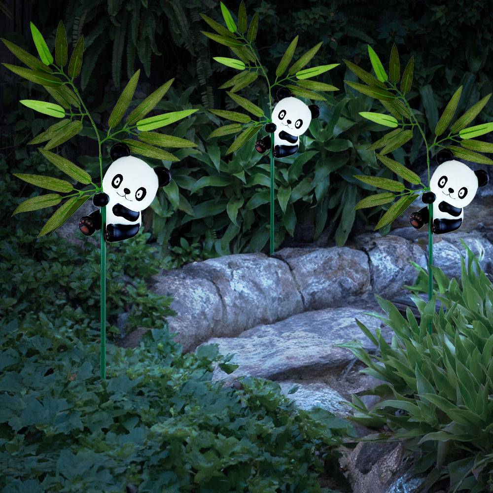 Außen Solarleuchte Panda Dekoleuchte Solarlampe Aussen Außenleuchte Steckleuchte Tierfigur, Akku, 1x LED warmweiß, H 70 cm, 3er Set