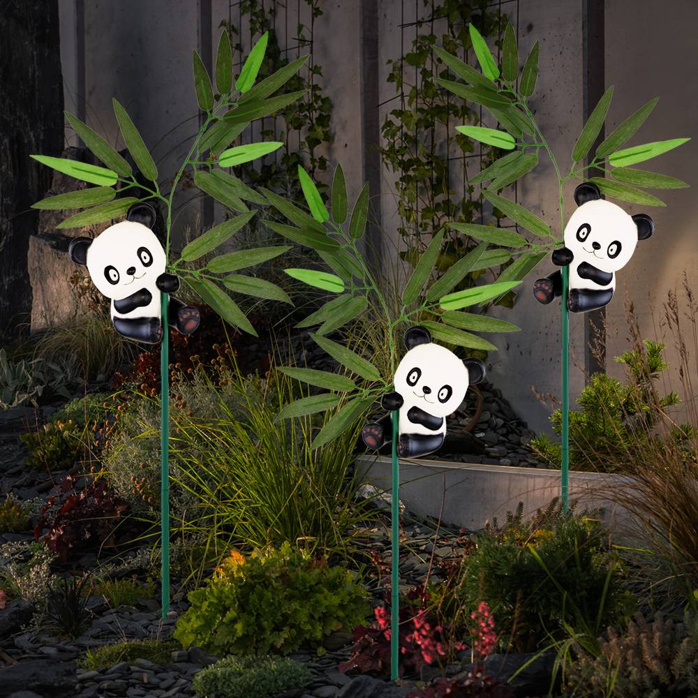 Solarleuchte Außen Panda Dekoleuchte Solarlampe Aussen Erdspieß Steckleuchte Tierfigur, Akku, 1x LED warmweiß, H 70 cm, 2er Set