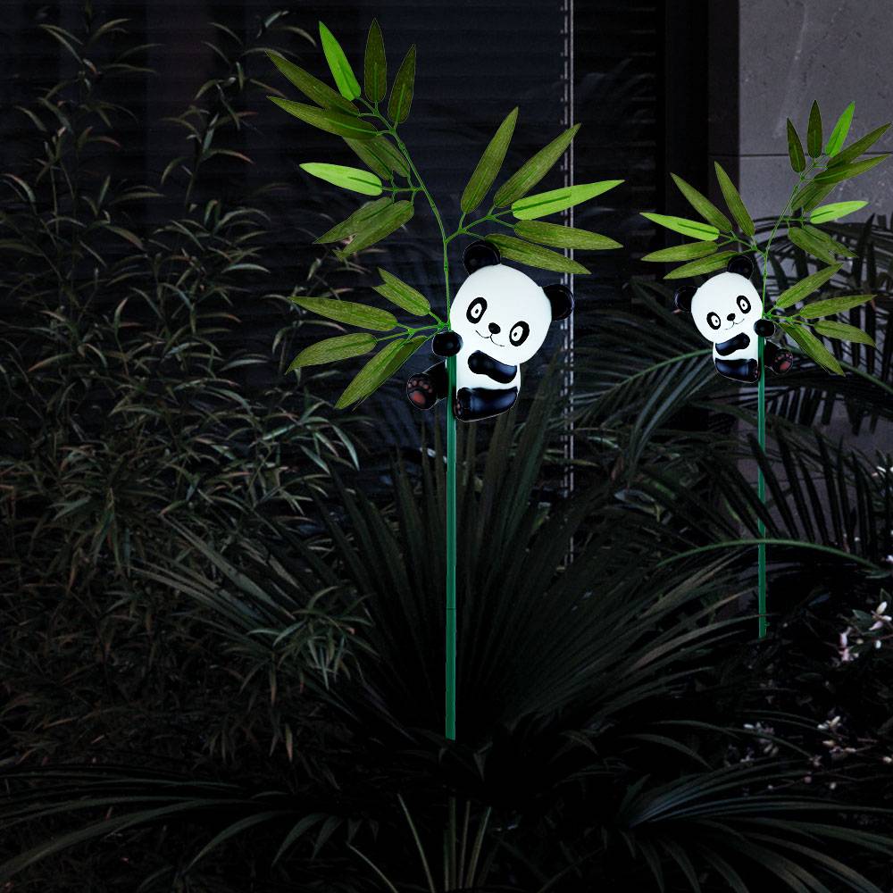 Außen Solarleuchte Panda Dekoleuchte Solarlampe Aussen Außenleuchte Steckleuchte Tierfigur, Akku, 1x LED warmweiß, H 70 cm, 3er Set