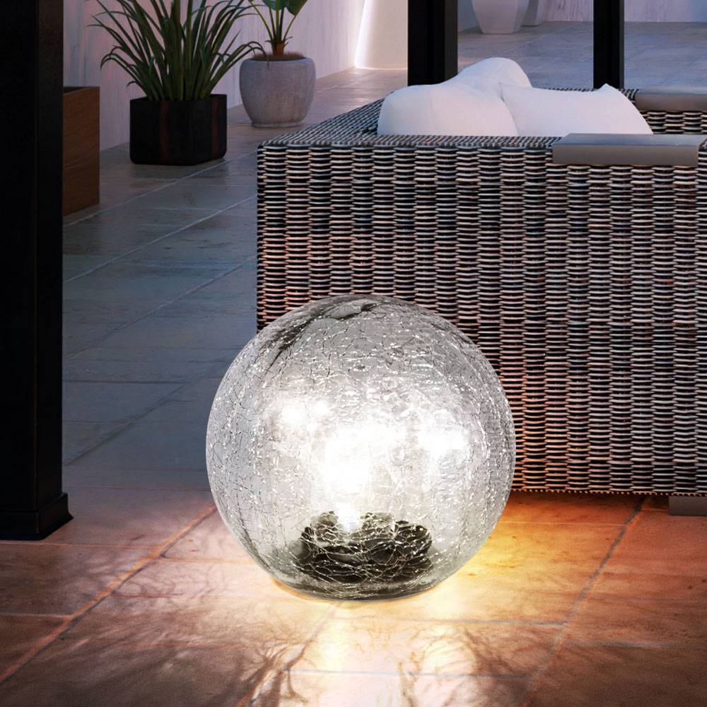 Solarlampe Kugelleuchte Gartenlampe, LED Lichterkette, 10-flammig, Terrassenlampe, Außenleuchte, Crackle Glas, 10x LED, DxH 15x15 cm, 2er Set