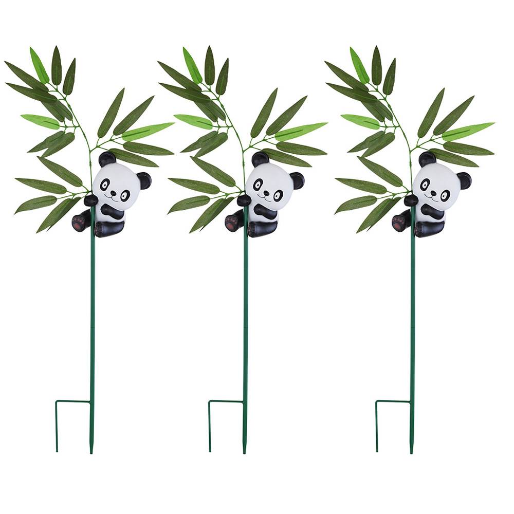 Außen Solarleuchte Panda Dekoleuchte Solarlampe Aussen Außenleuchte Steckleuchte Tierfigur, Akku, 1x LED warmweiß, H 70 cm, 3er Set
