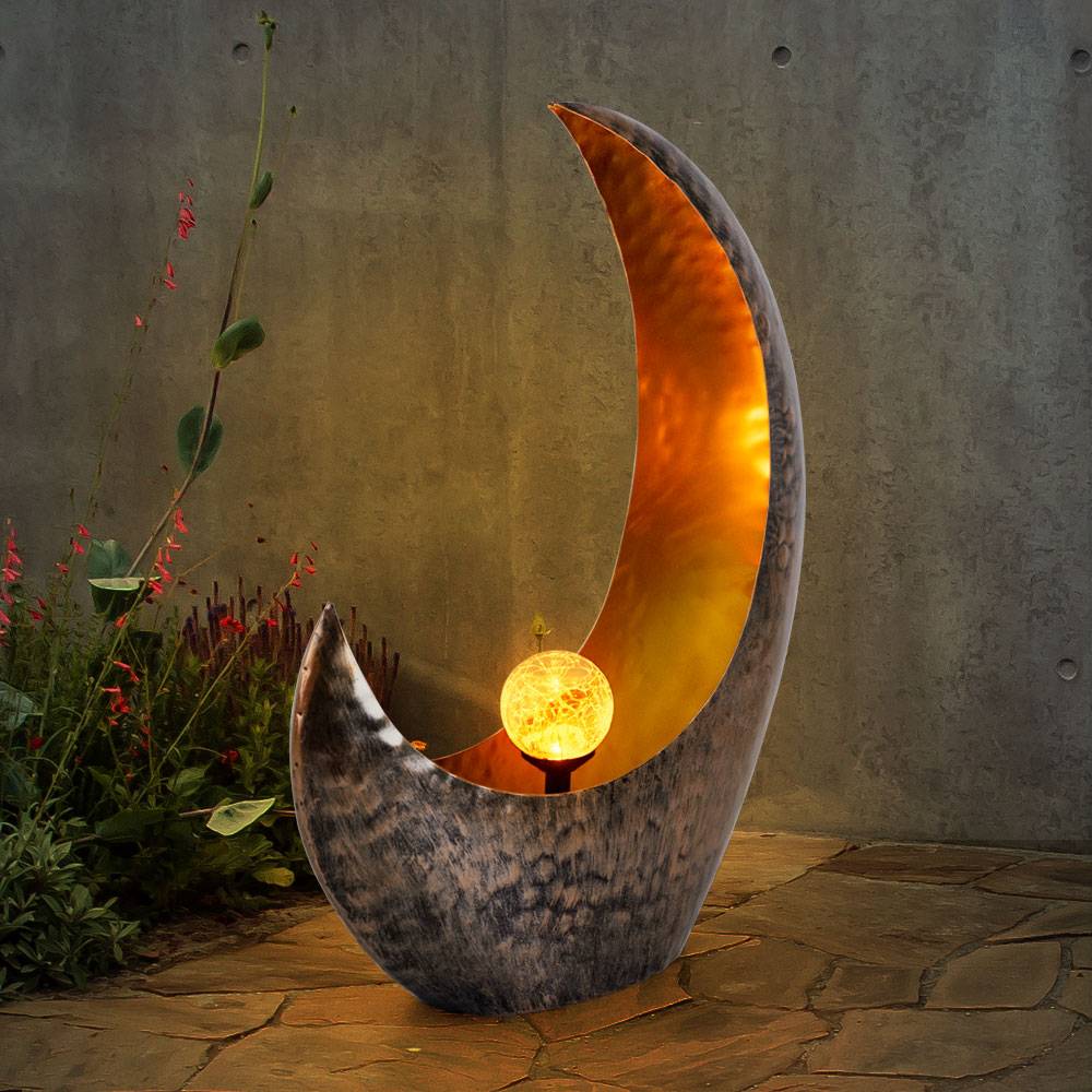 Mondsichel Solarleuchte Solar Außen Gartendeko LED Lampe Outdoor, Lichteffekt stehend, 1x LED warmweiß, L x B x H 37,5x13,5x45 cm, Terrasse Garten