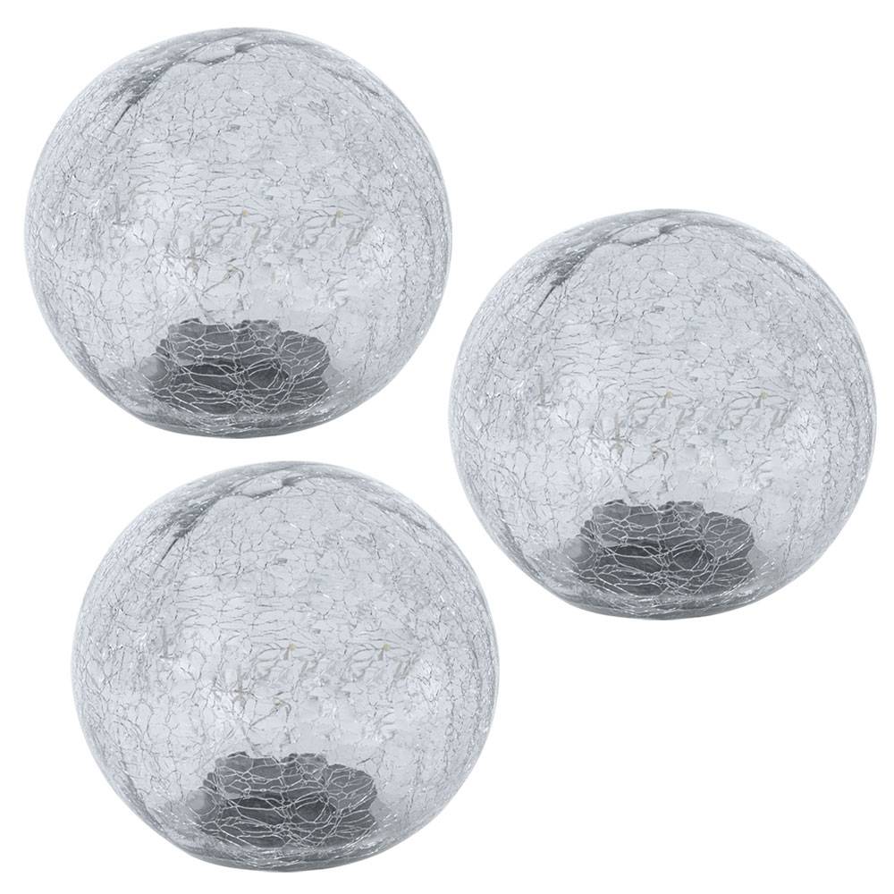 Außenleuchte Kugellampe Solarleuchte, 10-flammig, LED Lichterkette, Terrassenlampe, Gartenleuchte, Crackle Glas, 10x LED, DxH 15x15 cm, 3er Set