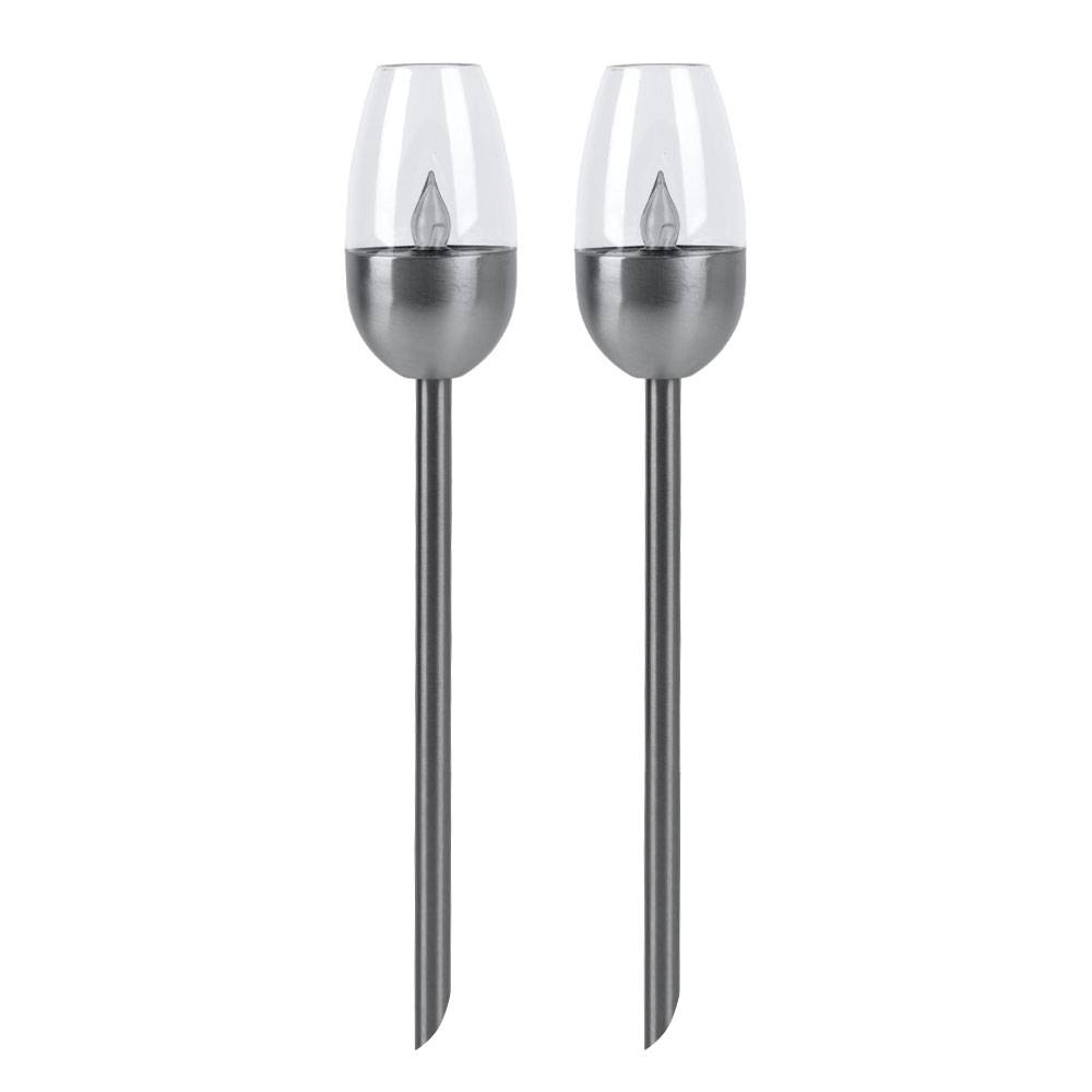 Außenleuchte Solarlampe Steckleuchte, Gartenfackel mit Feuereffekt, Terrassenlampe, integrierter Akku, Metall, schwarz, LED, DxH 6x38cm, 2er Set