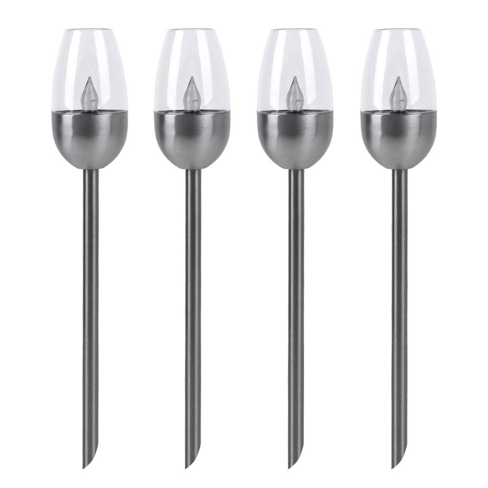 Außenleuchte Solarlampe Steckleuchte, Gartenfackel mit Feuereffekt, Terrassenlampe, integrierter Akku, Metall, schwarz, LED, DxH 6x38cm, 4er Set