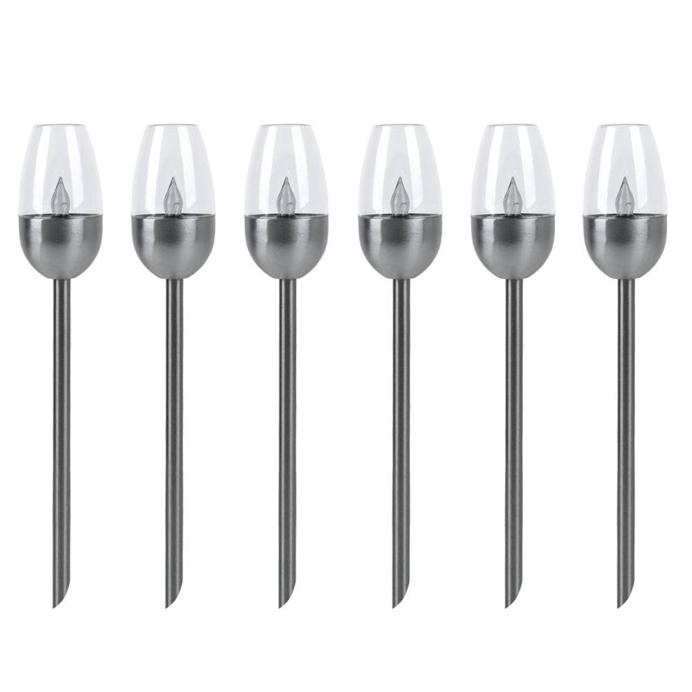 Außenleuchte Solarlampe Steckleuchte, Gartenfackel mit Feuereffekt, Terrassenlampe, integrierter Akku, Metall, schwarz, LED, DxH 6x38cm, 6er Set