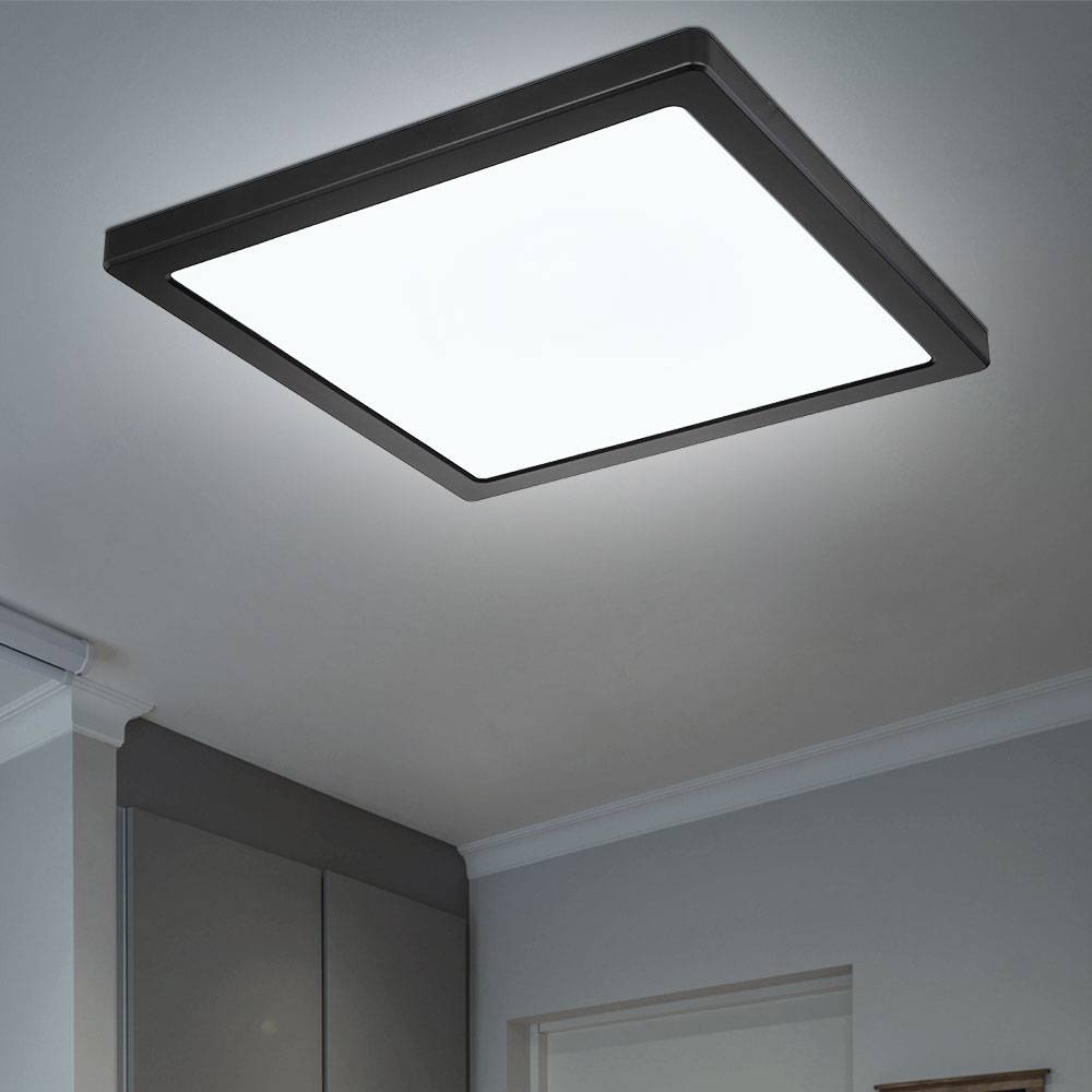 Deckenleuchte Wohnzimmerlampe Deckenpanel, Quadratische Deckenlampe, Modern, schwarz opal, 1x LED 24W 2000lm 3000K-6500K, LxBxH 29,1x29,1x1,7 cm