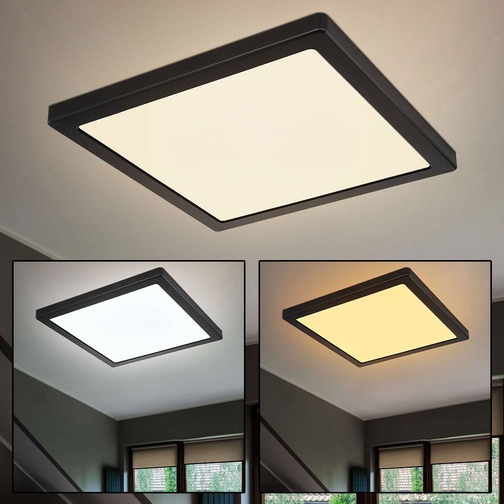 Deckenleuchte Wohnzimmerlampe Deckenpanel, Quadratische Deckenlampe, Modern, schwarz opal, 1x LED 24W 2000lm 3000K-6500K, LxBxH 29,1x29,1x1,7 cm