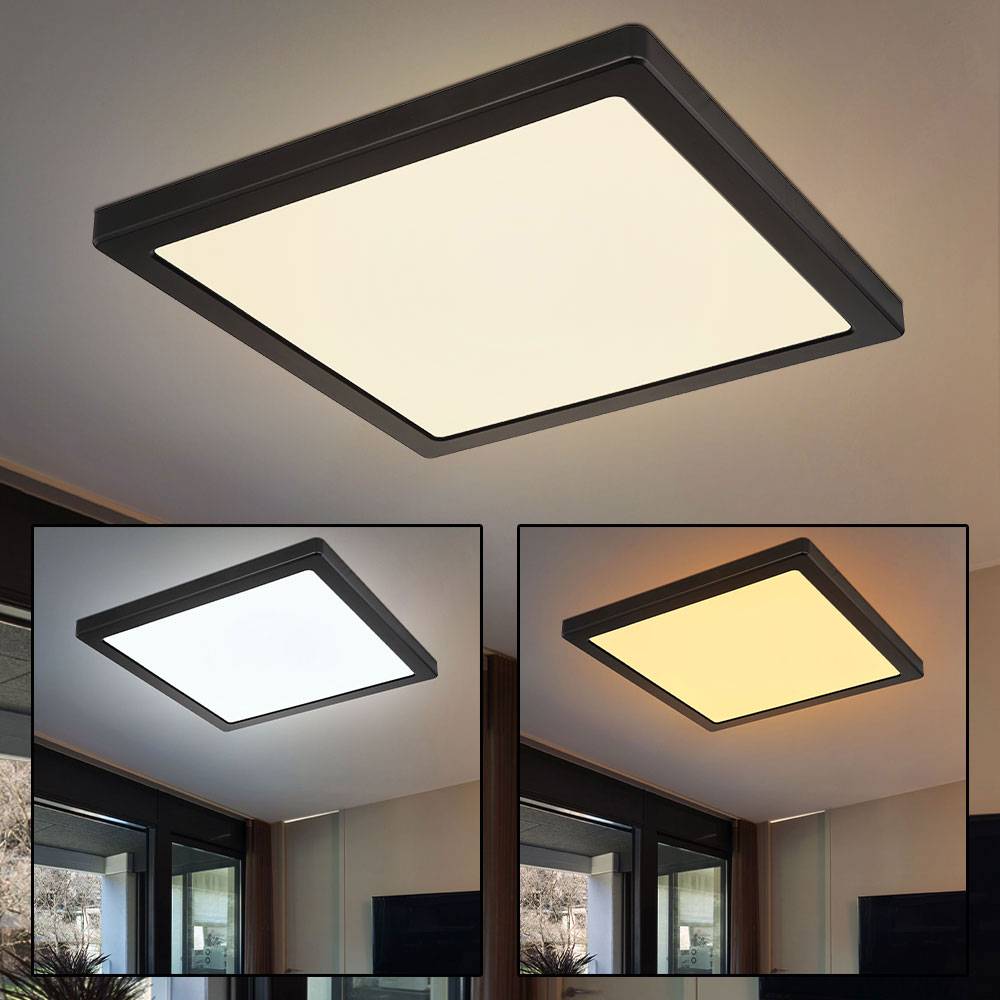 Deckenleuchte Wohnzimmerlampe Deckenpanel, Quadratische Deckenlampe, Modern, schwarz opal, 1x LED 24W 2000lm 3000K-6500K, LxBxH 29,1x29,1x1,7 cm
