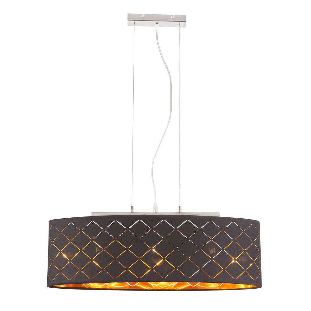 Deckenleuchte Lampe Wohnzimmer hängend schwarz gold Wohnzimmer Hängelampe, 3 Flammig, Metall Textil, 3x LED 7W 806Lm 2700K, LxBxH 65x25x140 cm