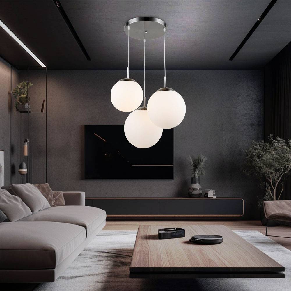 Hängelampe Wohnzimmerleuchte Kugel Pendelleuchte Glas mit unterschiedlich großen Lampenschirmen, Metall, 3x LED 8 W 806lm warmweiß, DxH 52x80 cm