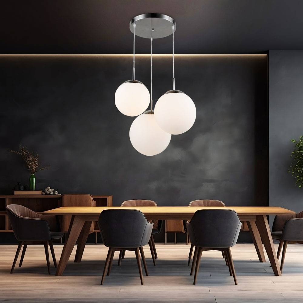 Hängelampe Wohnzimmerleuchte Kugel Pendelleuchte Glas mit unterschiedlich großen Lampenschirmen, Metall, 3x LED 8 W 806lm warmweiß, DxH 52x80 cm