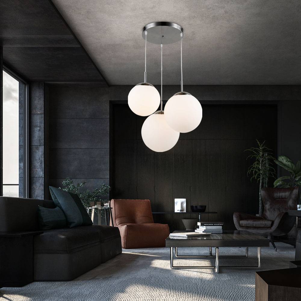 Hängelampe Wohnzimmerleuchte Kugel Pendelleuchte Glas mit unterschiedlich großen Lampenschirmen, Metall, 3x LED 8 W 806lm warmweiß, DxH 52x80 cm