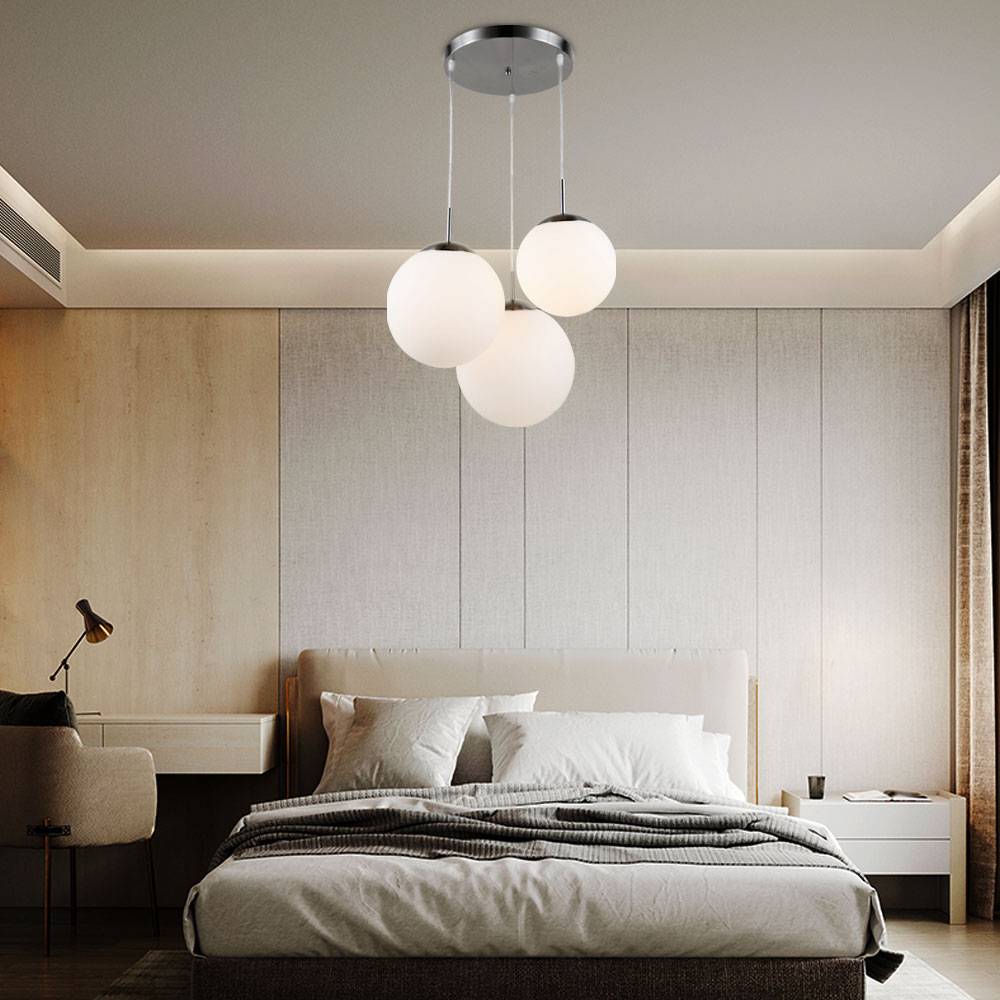 Hängelampe Wohnzimmerleuchte Kugel Pendelleuchte Glas mit unterschiedlich großen Lampenschirmen, Metall, 3x LED 8 W 806lm warmweiß, DxH 52x80 cm