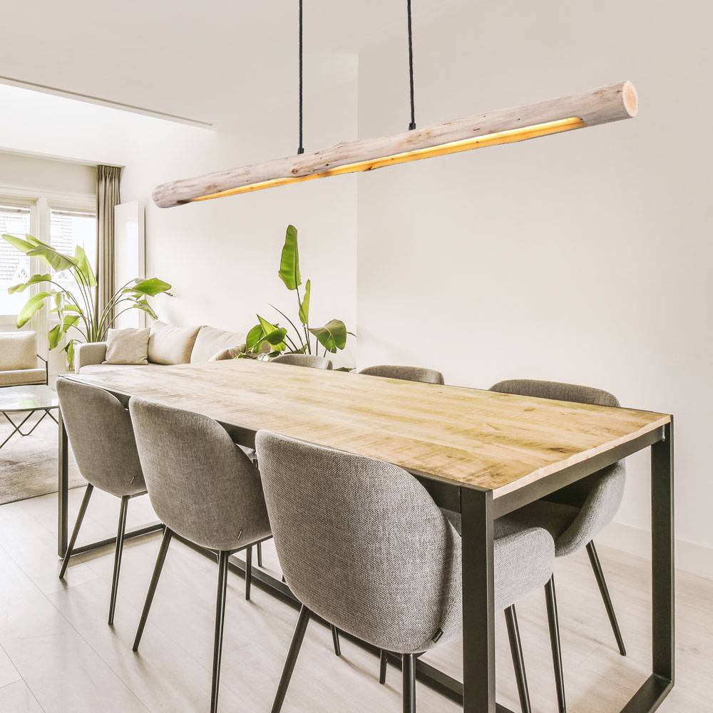 Pendellampe Holzbalken Hängeleuchte Holz Pendelleuchte LED dimmbar, 3-Stufen, schwarz, 20W 1358lm 3000K, LxBxH 120 x 7 x 150 cm